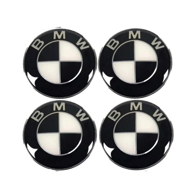 4 x Black and White BMW 68mm Wheel Centre Hub Caps